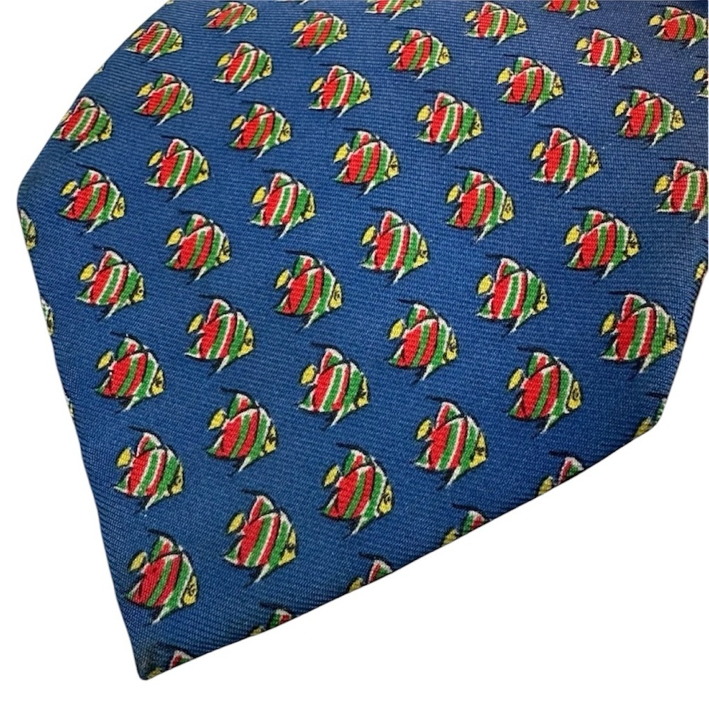 Vintage Ralph Lauren Silk Tie Blue Novelty Fish Print Nautical Preppy